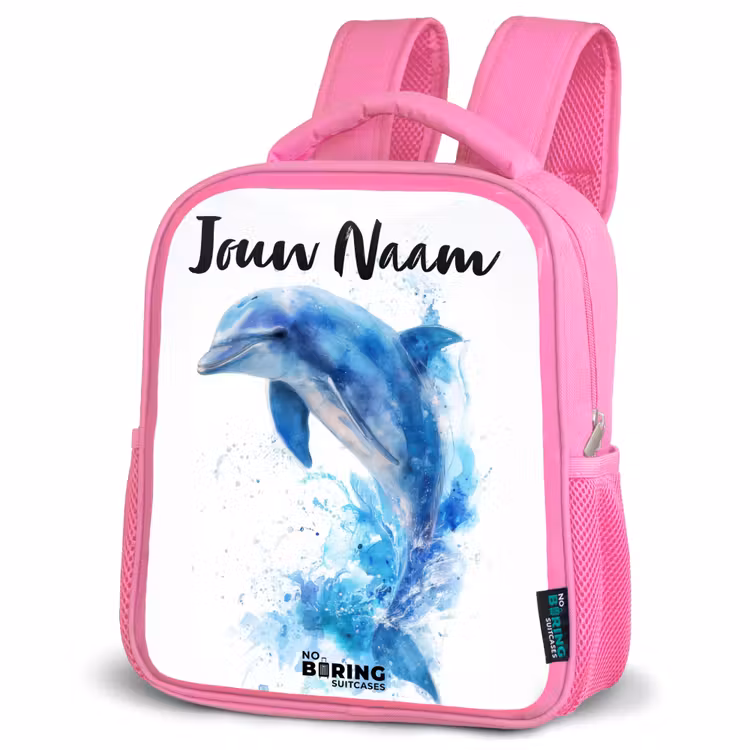 Kinderrugzak met naam - Roze - Springende blauwe dolfijn — 6