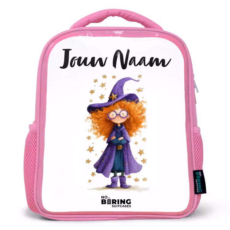 Kinderrugzak met naam - Roze - Sterrenmagie met krullen — 1