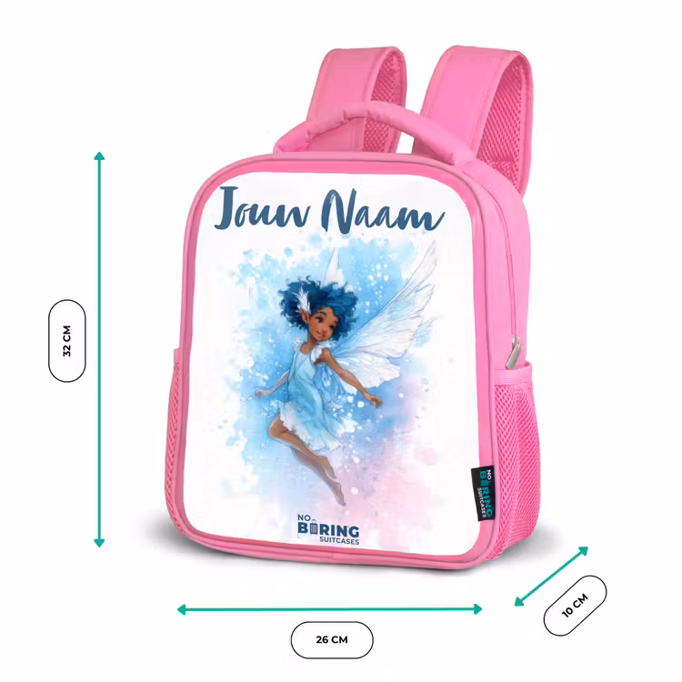 Kinderrugzak met naam - Roze - Vliegende fee in blauwe tinten — 3