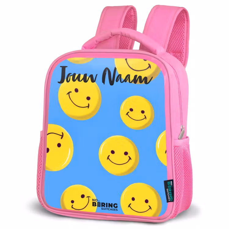Kinderrugzak met naam - Roze - Vrolijke smileyregen — 6