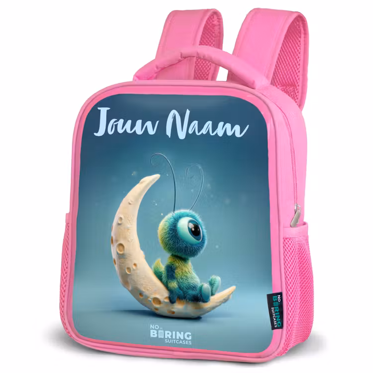Kinderrugzak met naam - Roze - Dromerig Wezentje op de Maan — 6
