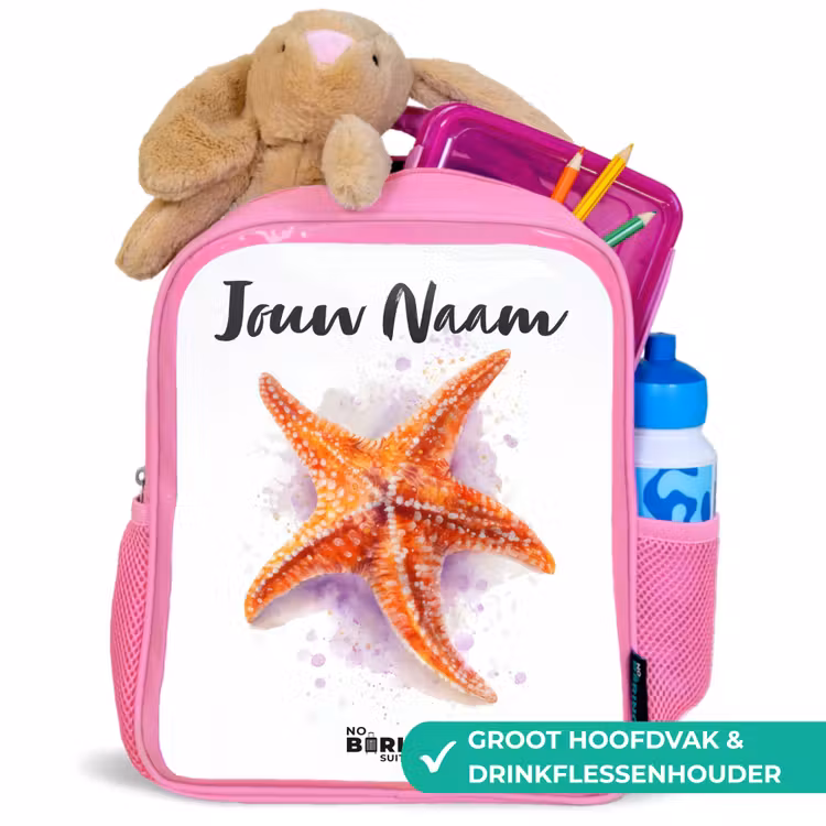 Kinderrugzak met naam - Roze - Oranje Zeester Illustratie — 2