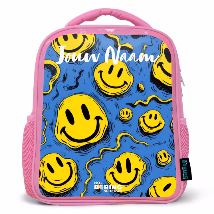 Kinderrugzak met naam - Roze - Smiley - Blauw - Geel — 1