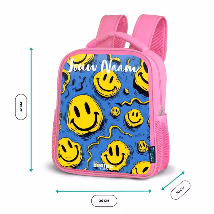 Kinderrugzak met naam - Roze - Smiley - Blauw - Geel — 3