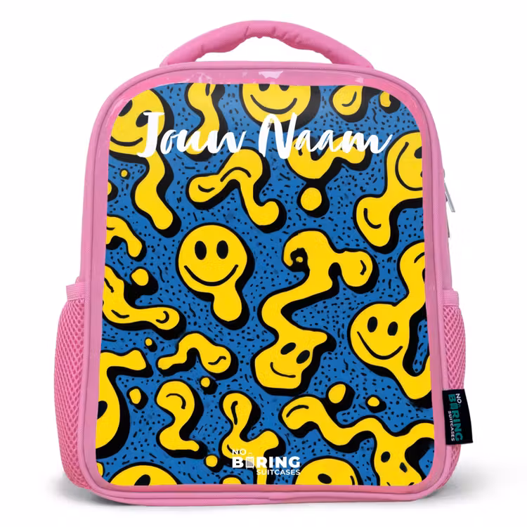 Kinderrugzak met naam - Roze - Smiley - Geel - Blauw — 1