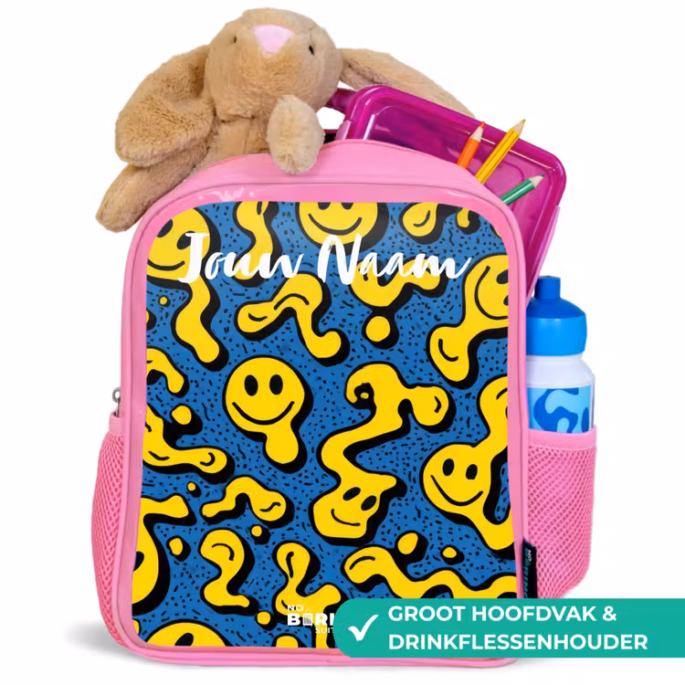 Kinderrugzak met naam - Roze - Smiley - Geel - Blauw — 2