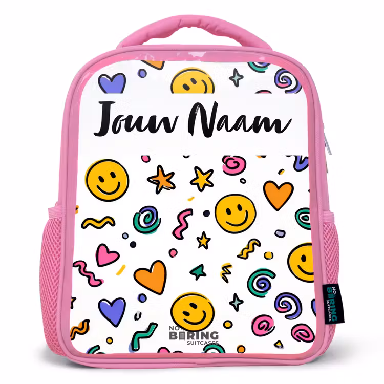 Kinderrugzak met naam - Roze - Smiley - Herz - Stern — 1