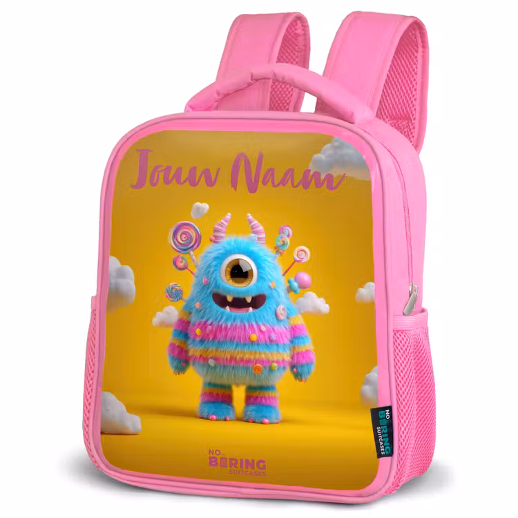 Kinderrugzak met naam - Roze - Snoep - Monster - Regenboog — 6