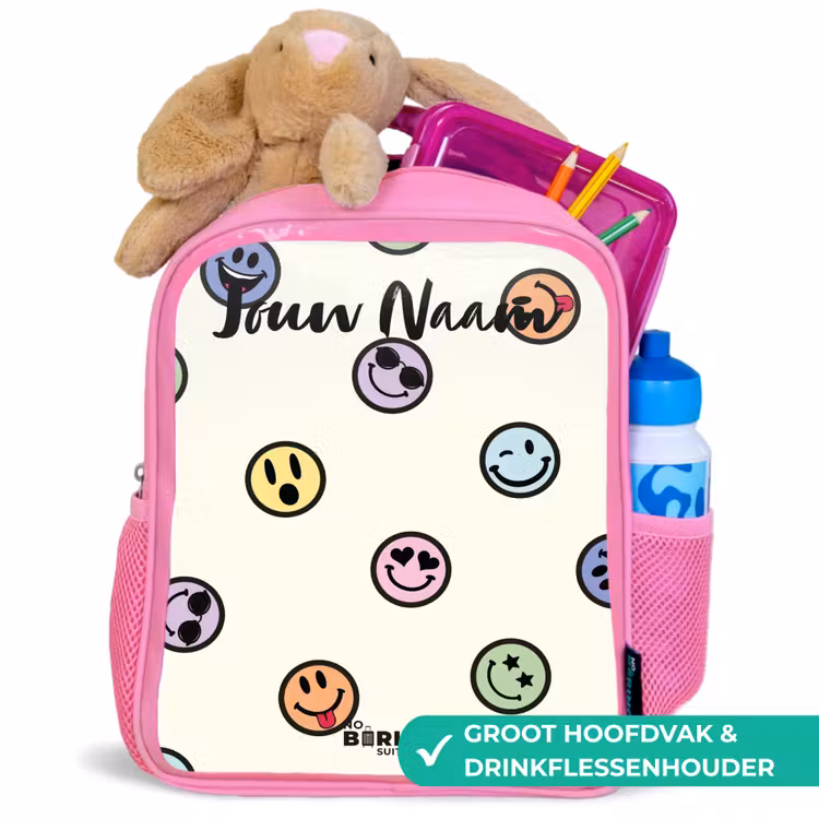 Kinderrugzak met naam - Roze - Speelse smiley-mix — 2
