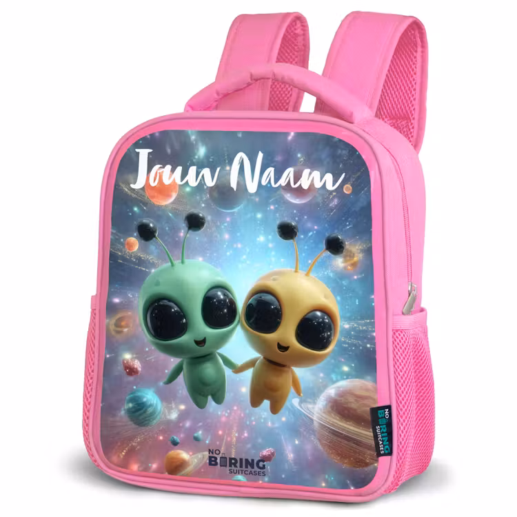 Kinderrugzak met naam - Roze - Vrolijke buitenaardse vrienden — 6