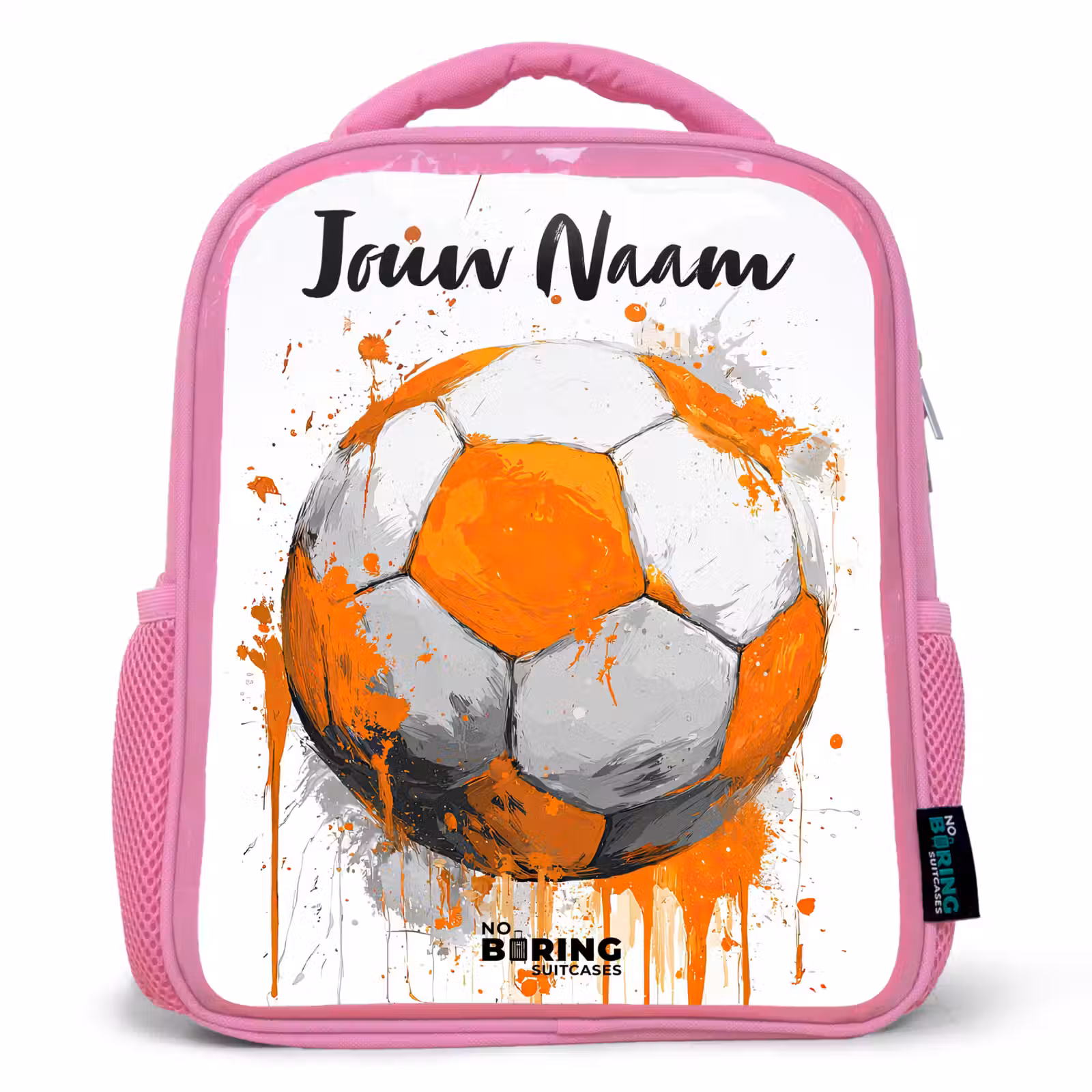 Kinderrugzak met naam - Roze - Voetbalvibes - Verf - Oranje — 1