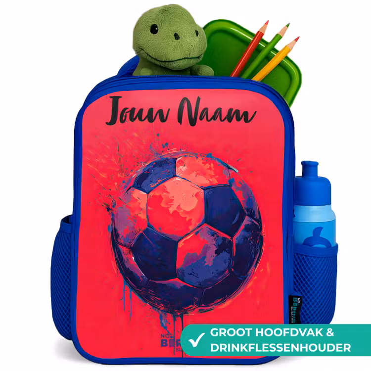 Kinderrugzak met naam - Blauw - Voetbalvibes - Verf - Blauw - Rood — 5