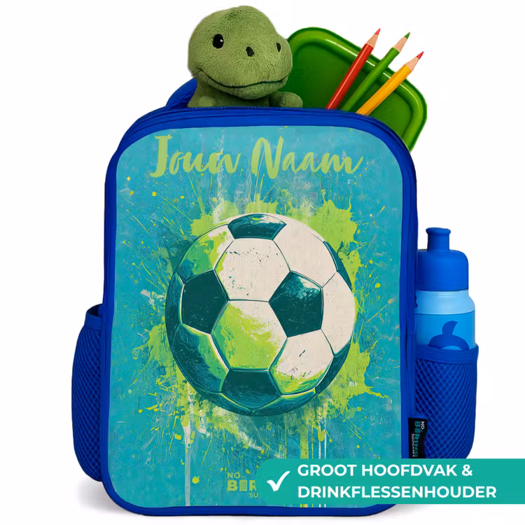 Kinderrugzak met naam - Blauw - Voetbalvibes - Verfspatten - Groen - Blauw — 5
