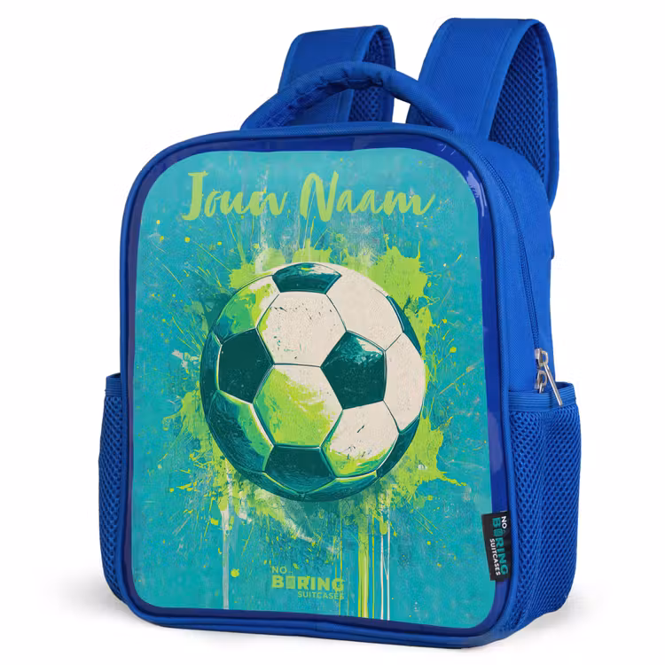 Kinderrugzak met naam - Blauw - Voetbalvibes - Verfspatten - Groen - Blauw — 9