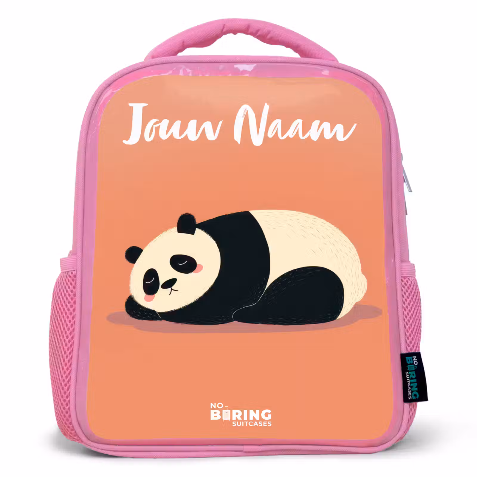 Kinderrugzak met naam - Roze - Panda - Slapen - Oranje — 1