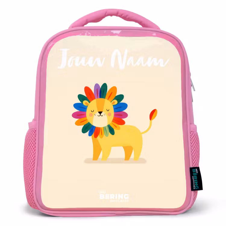 Kinderrugzak met naam - Roze - Leeuw - Manen - Kleurrijk — 1