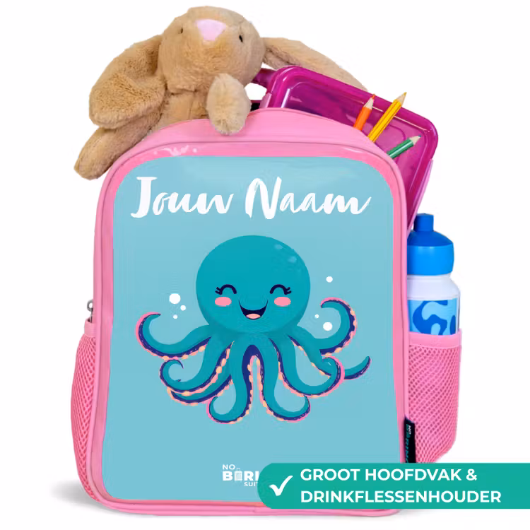 Kinderrugzak met naam - Roze - Octopus - Water - Blauw — 2