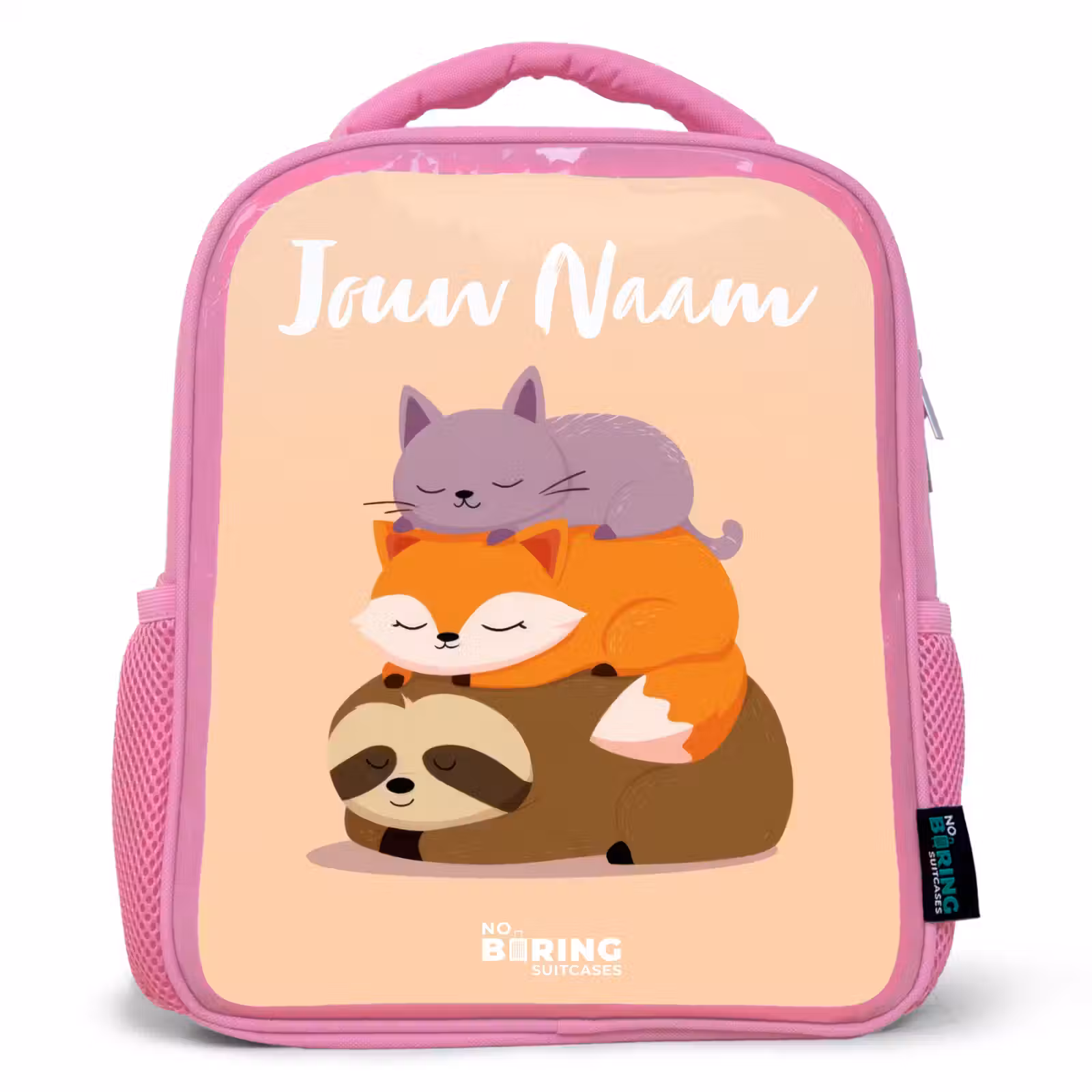 Kinderrugzak met naam - Roze - Dieren - Slapen - Samen — 1
