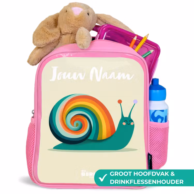 Kinderrugzak met naam - Roze - Slak - Regenboog - Kleurrijk — 2