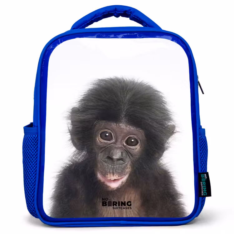 Kinderrugzak met naam - Blauw - Charlie Chimp — 1