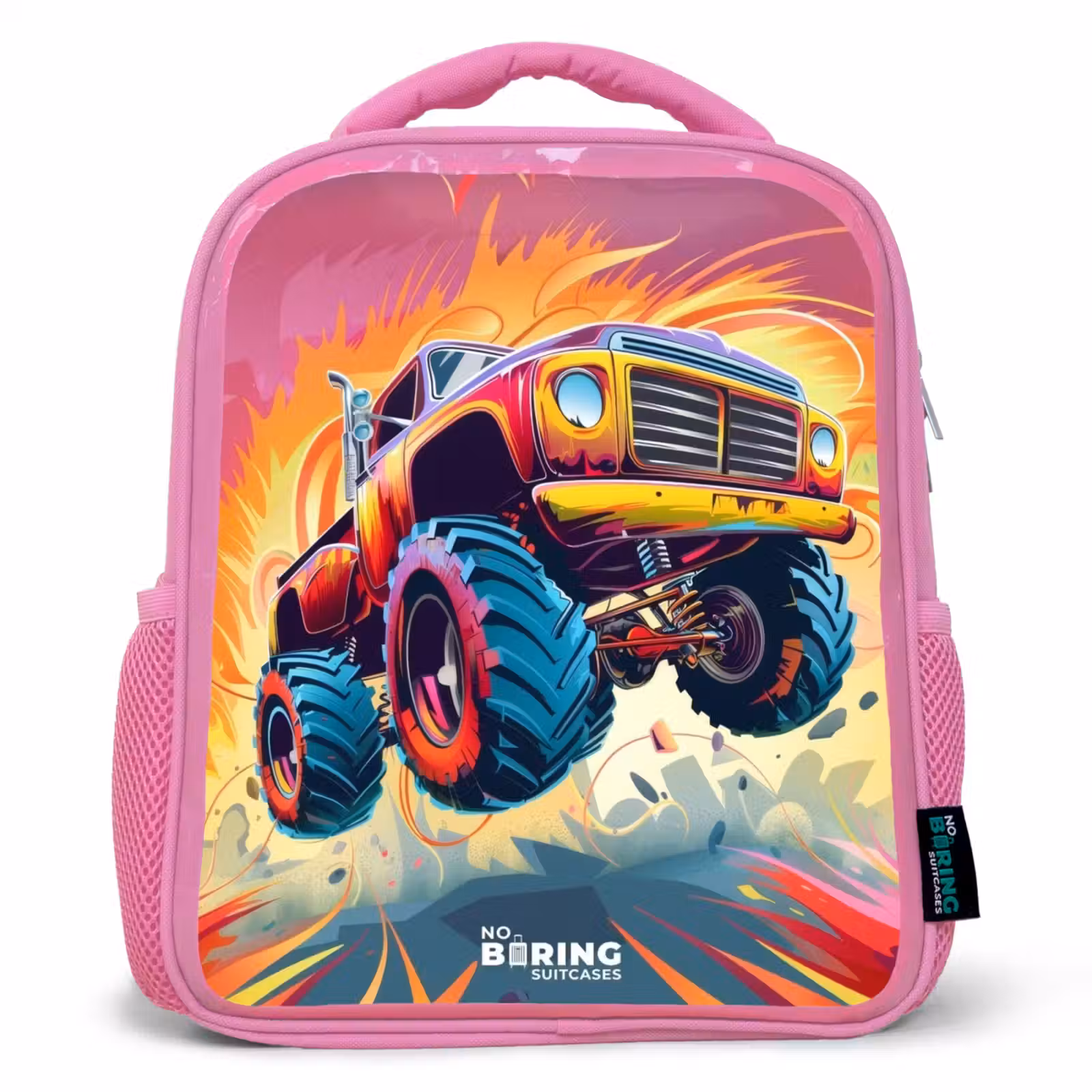 Kinderrugzak - Roze - Roze Monstertruck Vliegt over het Asfalt — 1