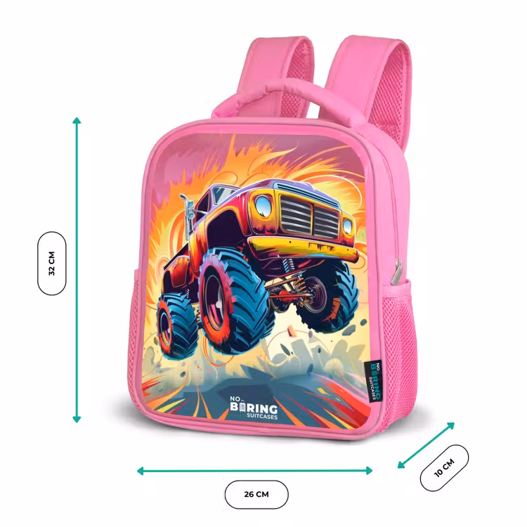 Kinderrugzak - Roze - Roze Monstertruck Vliegt over het Asfalt — 3