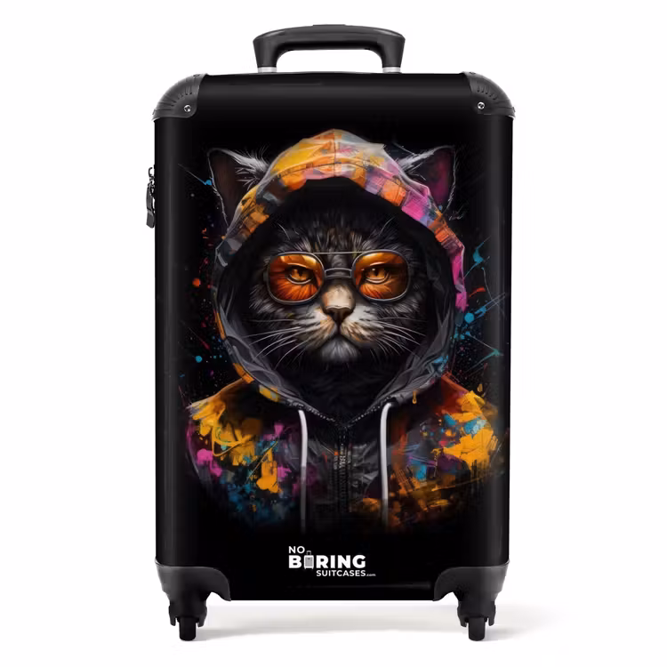 Koffer - Kat met Kleurrijk Vest en Oranje Bril — 1