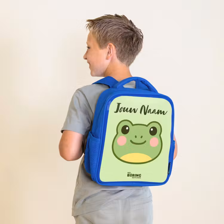 Kinderrugzak met naam - Blauw - Kawai - Kikker - Groen — 3