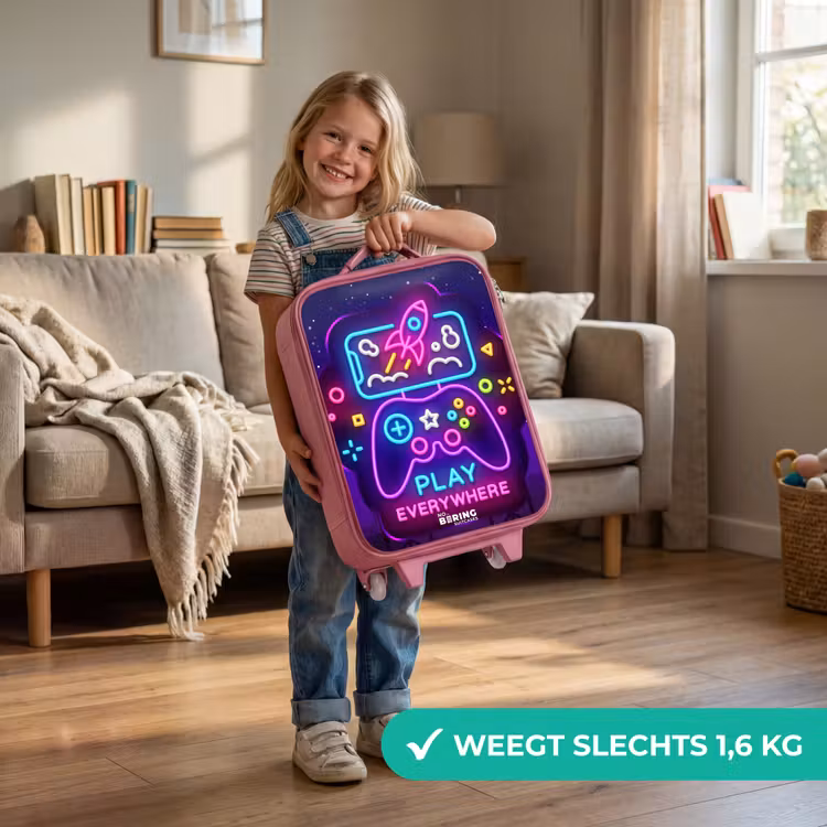 Kinderkoffer - Roze - Neonillustratie met een controller — 2
