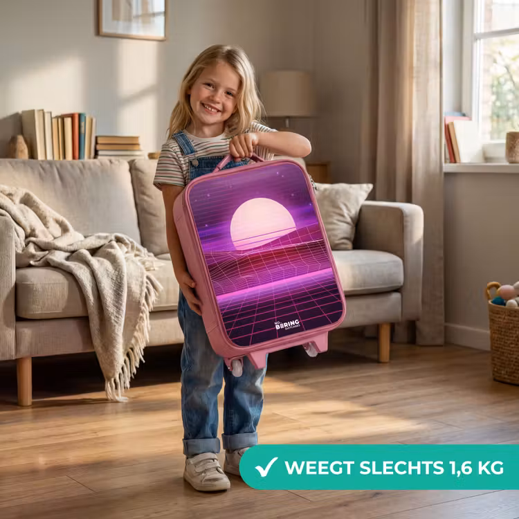 Kinderkoffer - Roze - Rasterlandschap met zon — 2