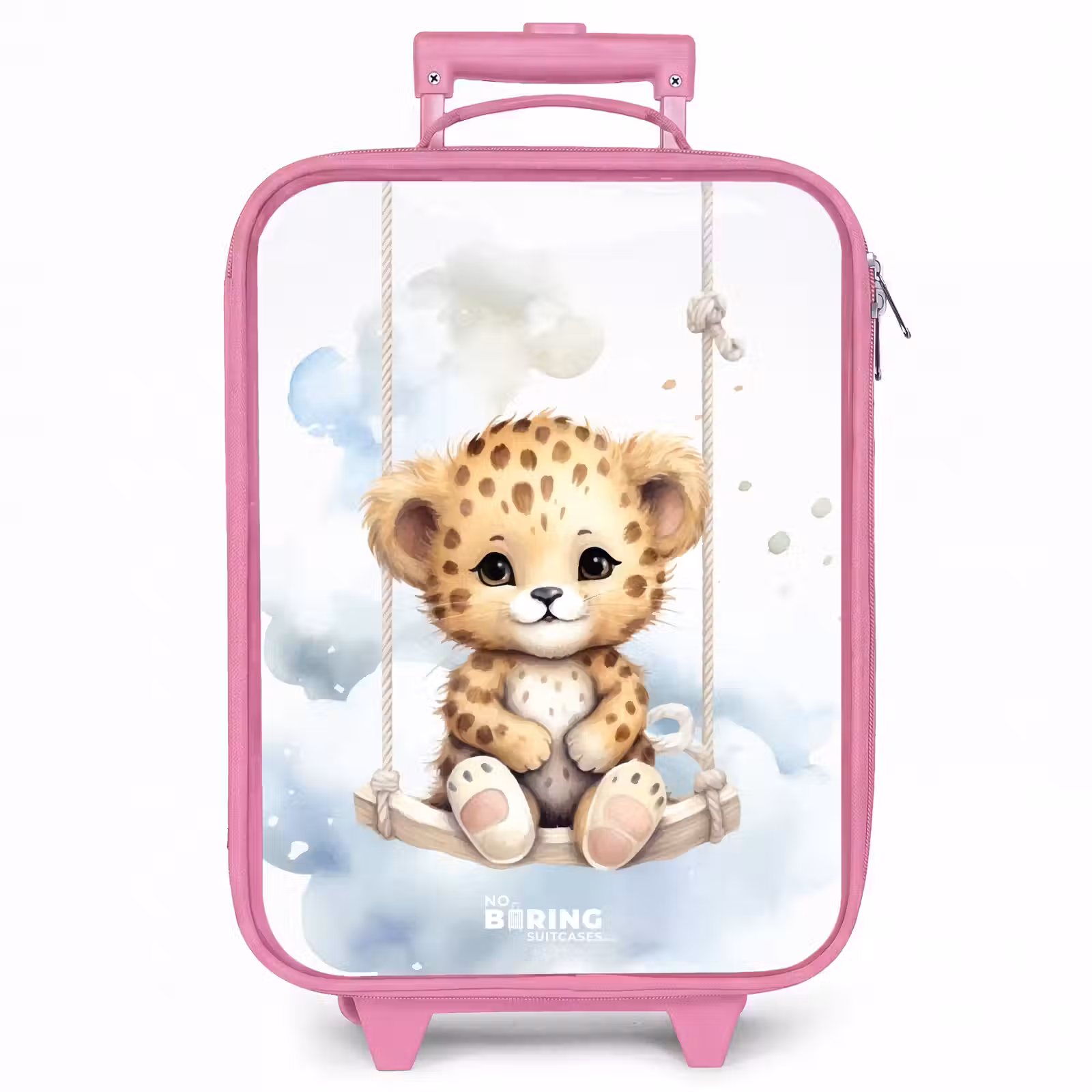 Kinderkoffer - Roze - Cheeta welpje op een schommel in de wolken — 1