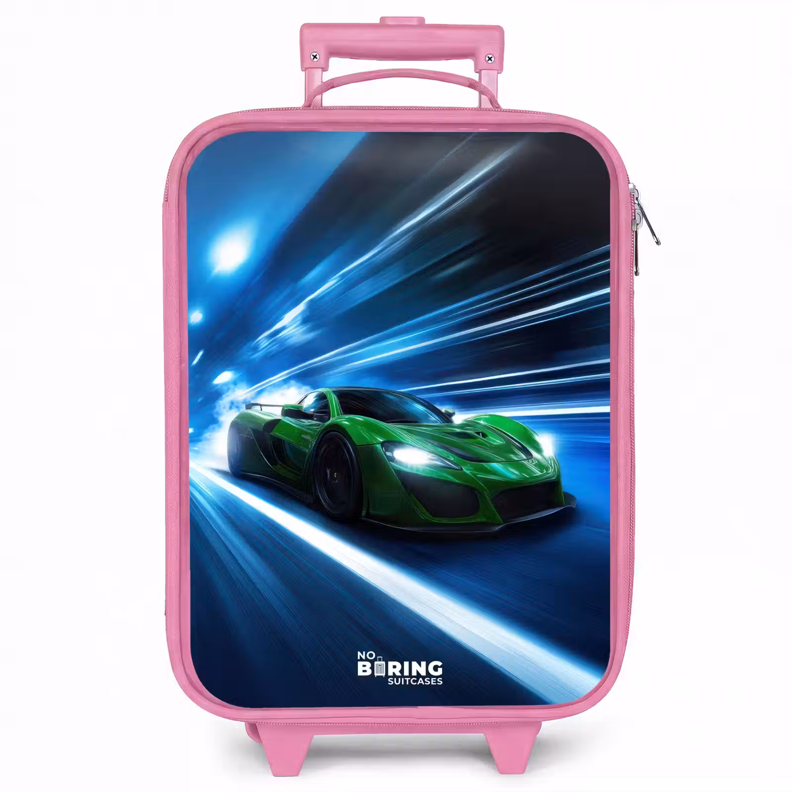 Kinderkoffer - Roze - Groene supercar flitst door neonlicht — 1