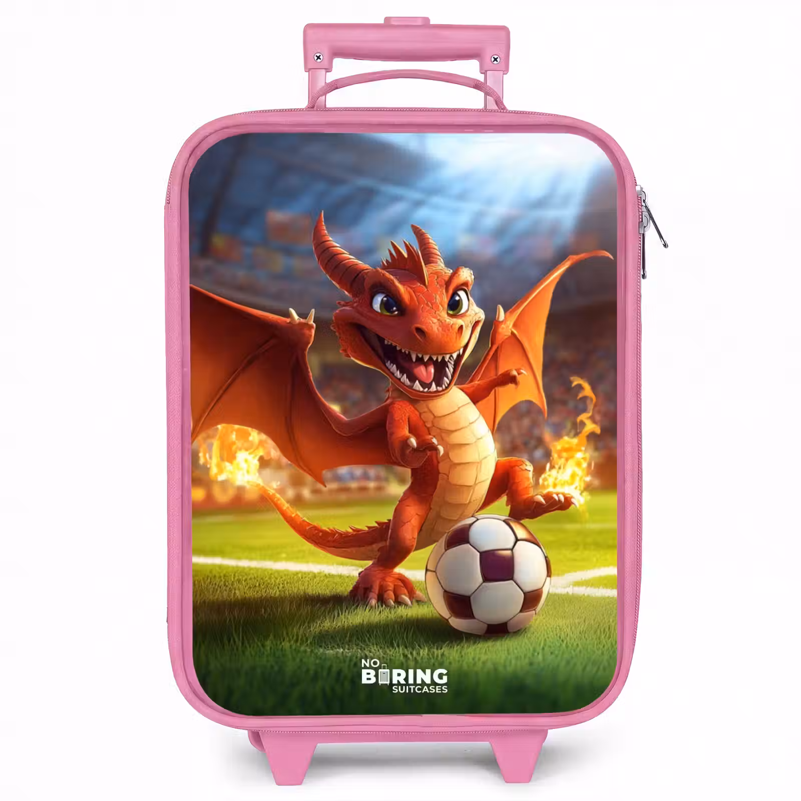 Kinderkoffer - Roze - Rode draak voetbalt in zonnig stadion — 1