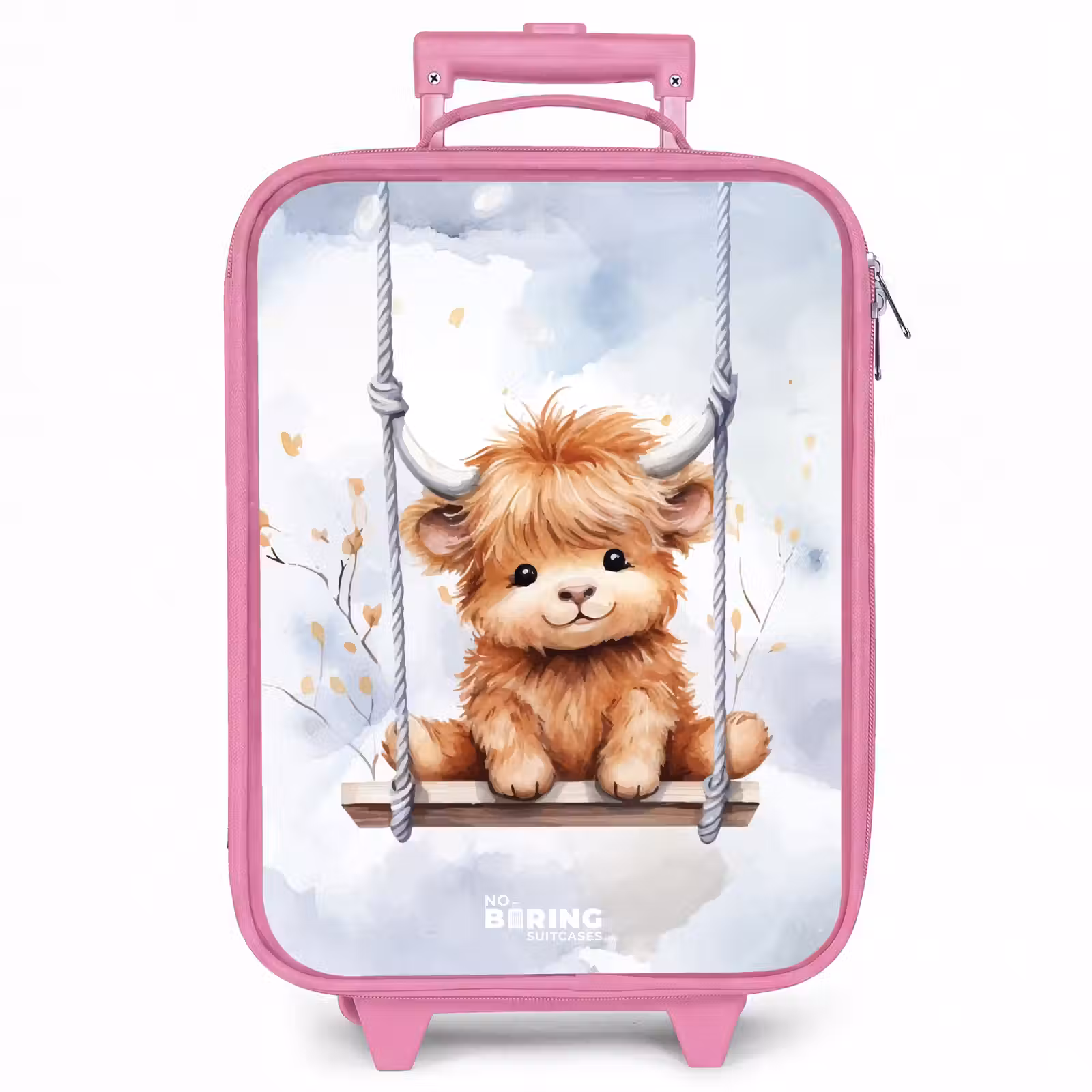 Kinderkoffer - Roze - Schommelend Schotse hooglander kalf van waterverf — 1