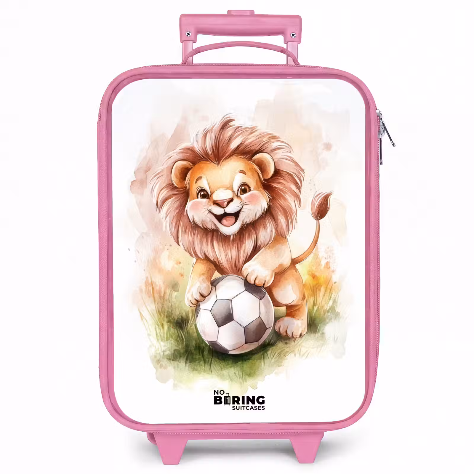 Kinderkoffer - Roze - Speelse leeuw met voetbal op grasveld — 1