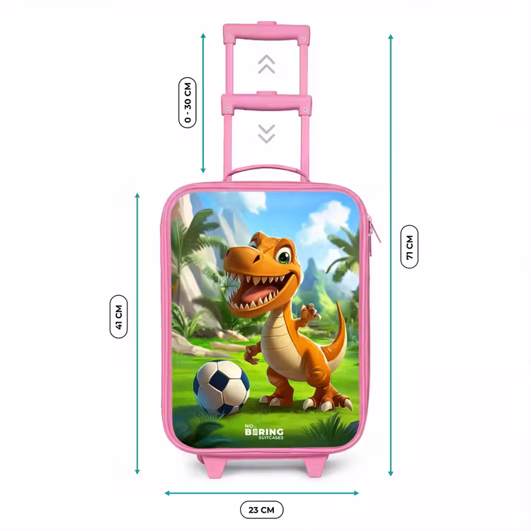 Kinderkoffer - Roze - Dino met een voetbal in groen landschap — 6