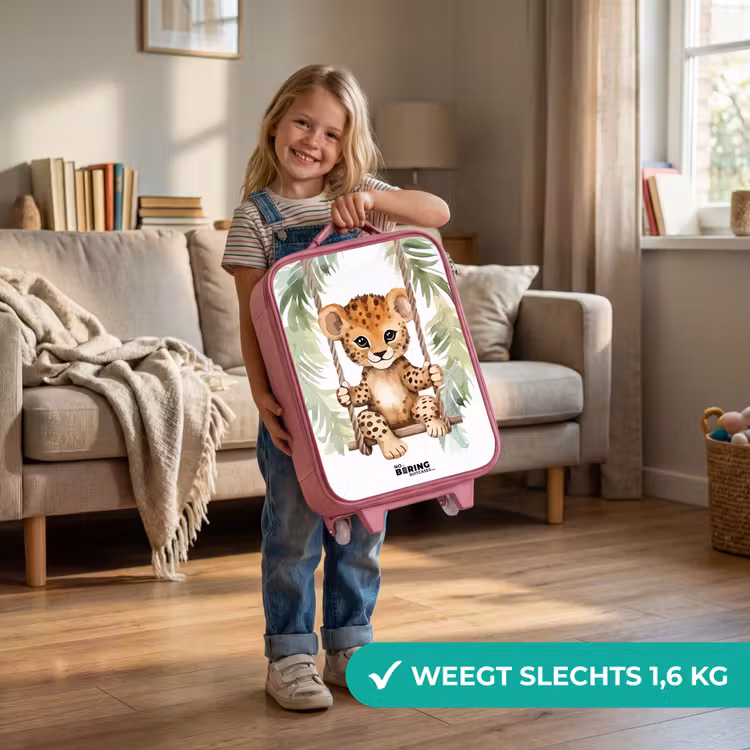 Kinderkoffer - Roze - Luipaard welp op een schommel waterverf illustratie — 2
