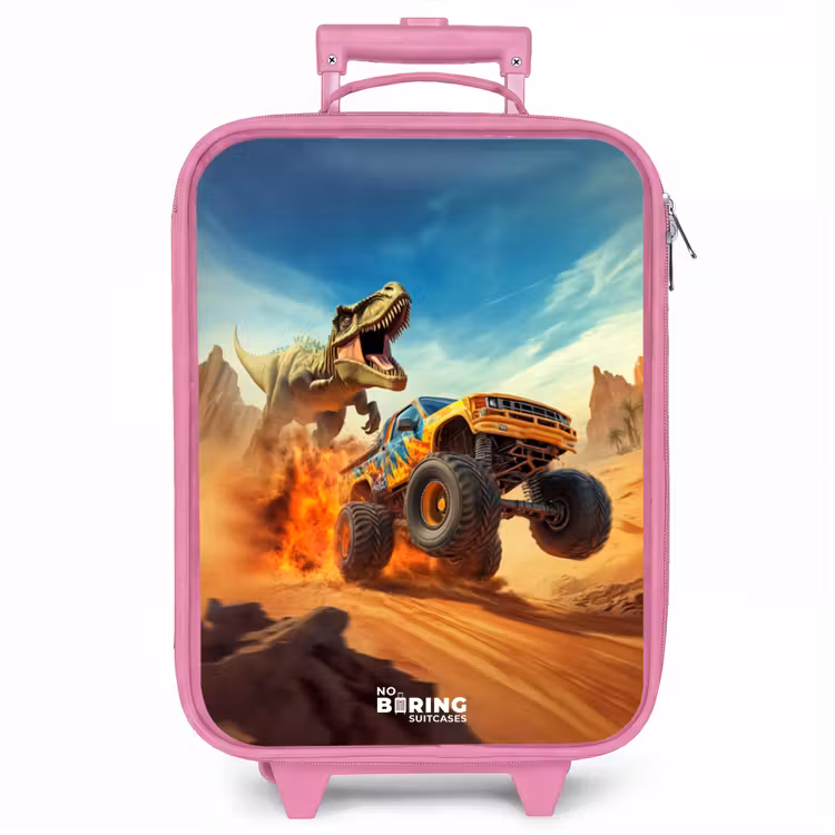 Kinderkoffer - Roze - Vluchtende truck voor T-Rex in vurige woestijn — 1