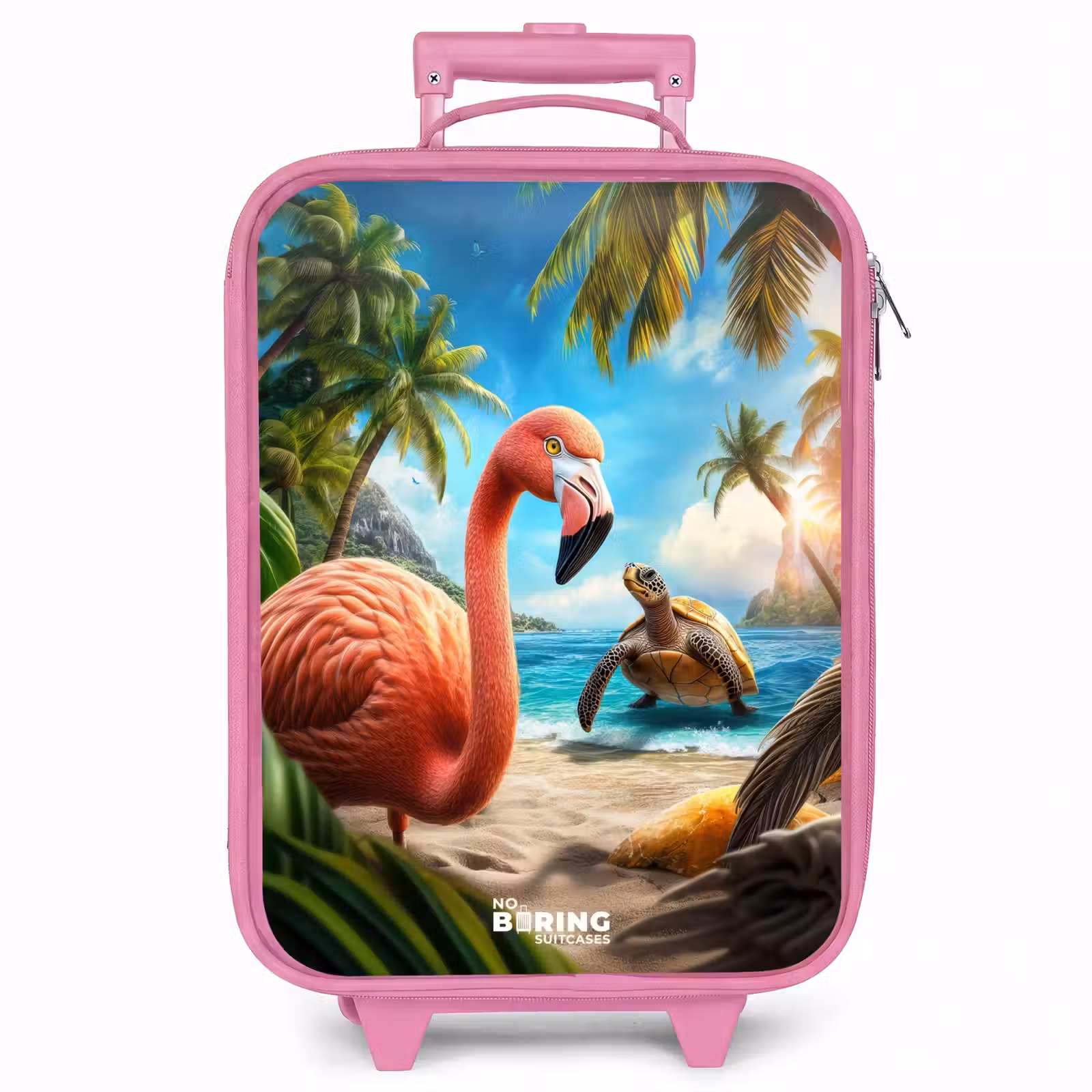 Kinderkoffer - Roze - Flamingo en schildpad op tropisch strand — 1