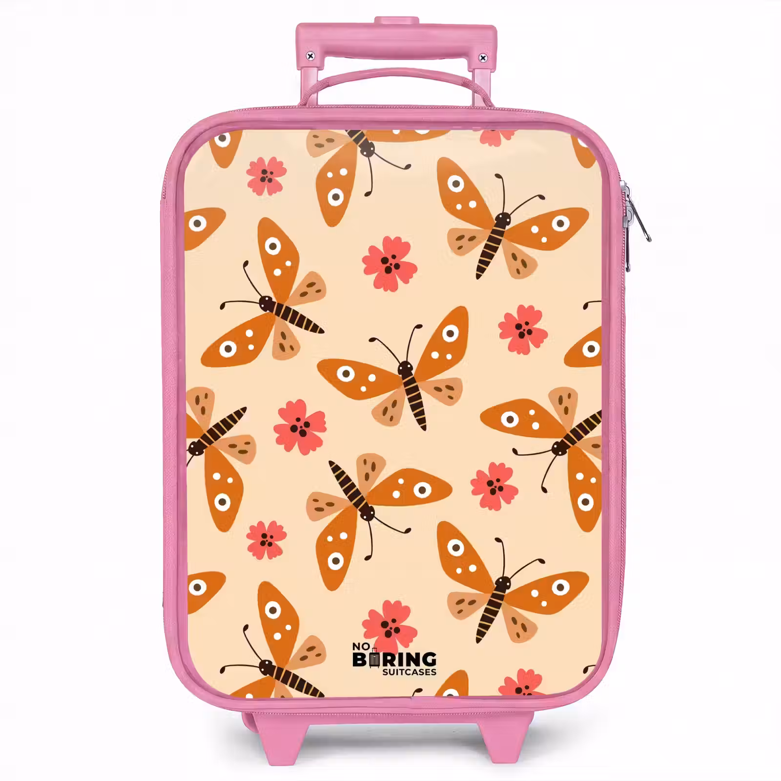 Kinderkoffer - Roze - Oranje vlinders en roze bloemen op beige achtergrond — 1