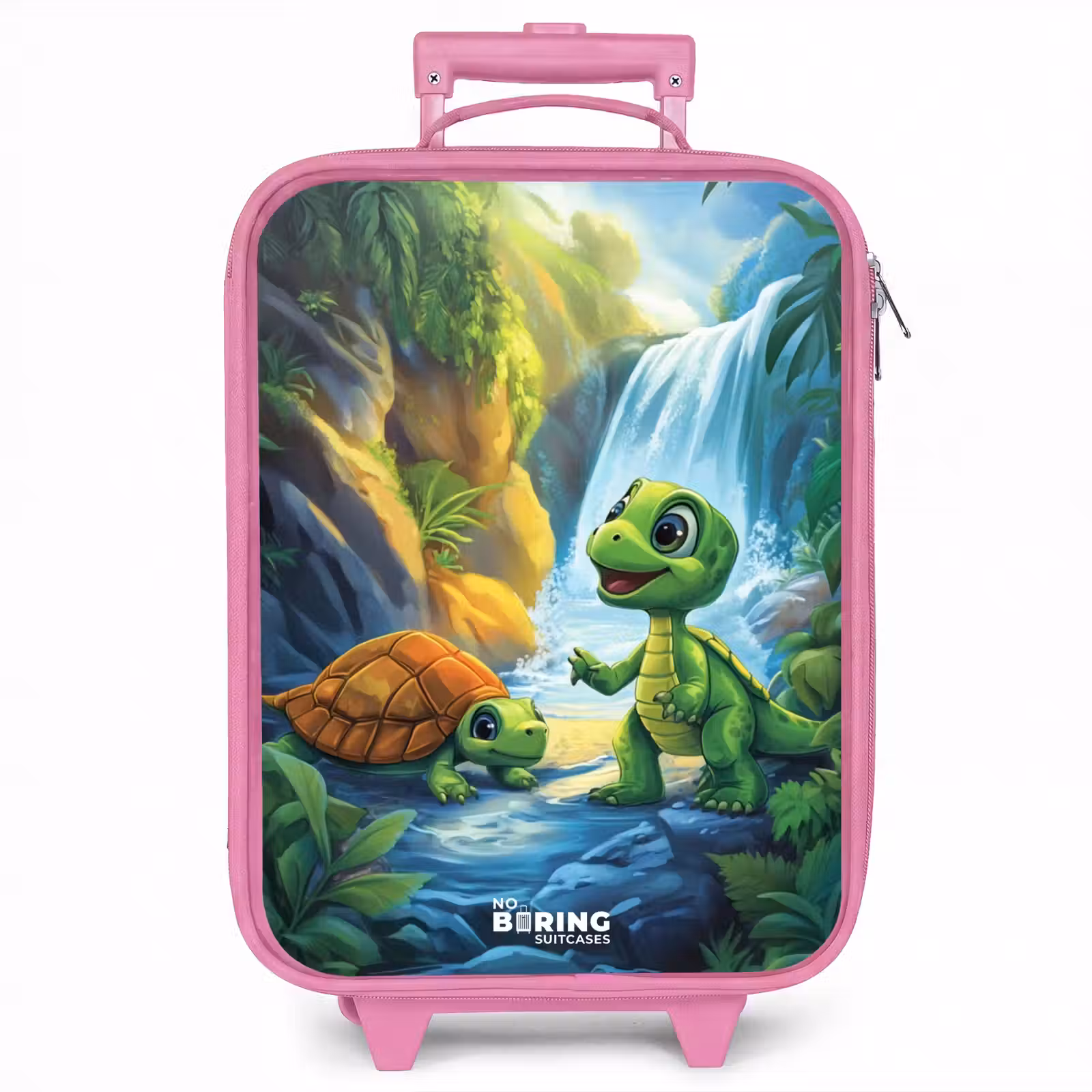Kinderkoffer - Roze - Schildpad en dino bij waterval in tropisch bos — 1