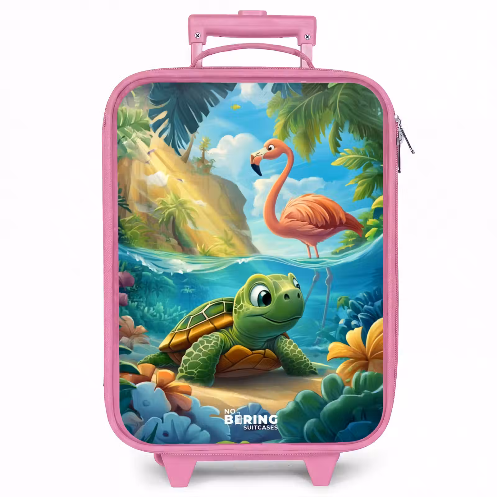 Kinderkoffer - Roze - Schildpad in tropisch water met flamingo — 1