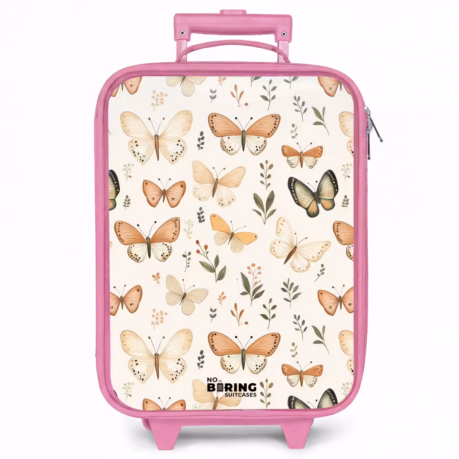 Kinderkoffer - Roze - Vlinders in beige en oranjetinten tussen groene blaadjes — 1