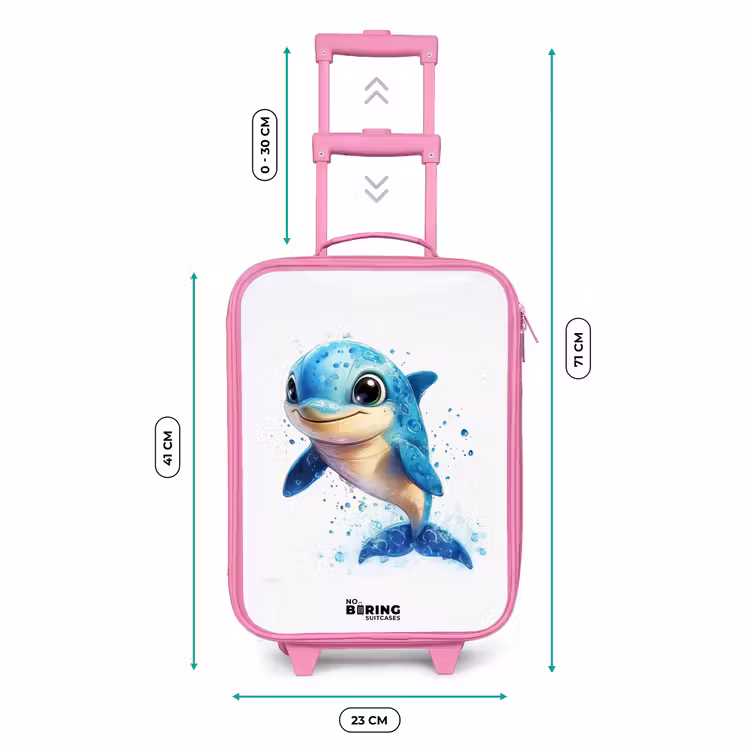 Kinderkoffer - Roze - Blije dolfijn met waterdruppels op wit — 6