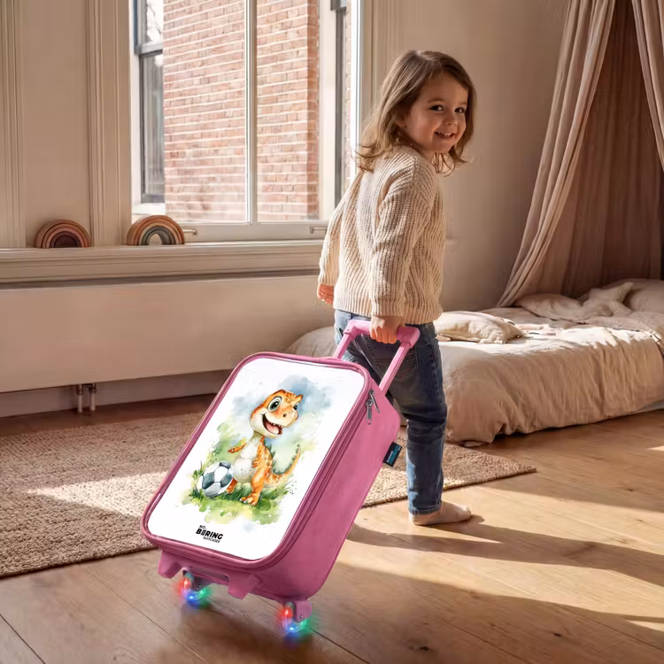 Kinderkoffer - Roze - Dino met voetbal in kleurrijk veld — 3