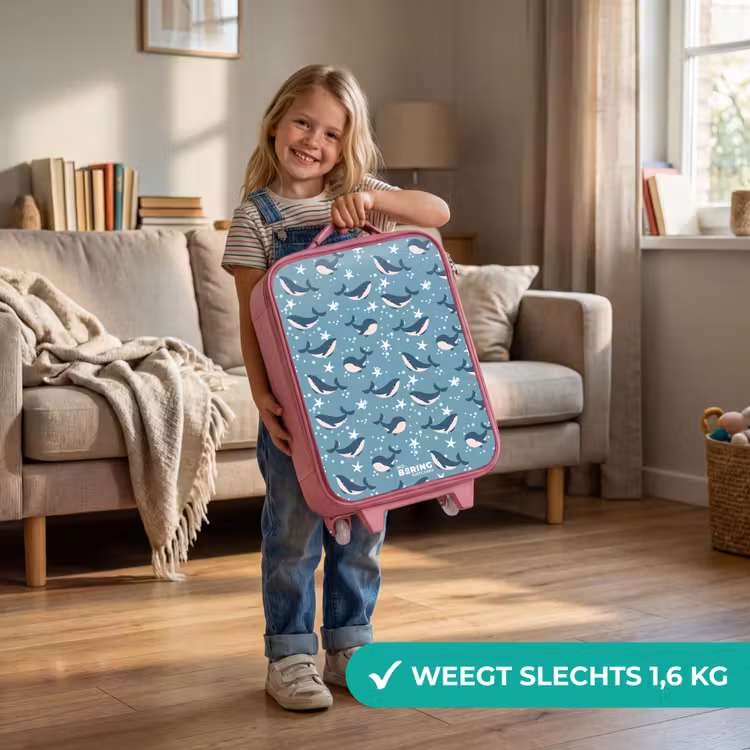 Kinderkoffer - Roze - Donkerblauw walvissenpatroon met zeesterren — 2