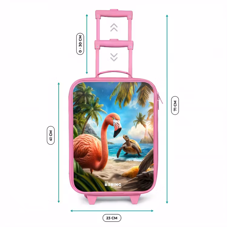 Kinderkoffer - Roze - Flamingo en schildpad op tropisch strand — 6