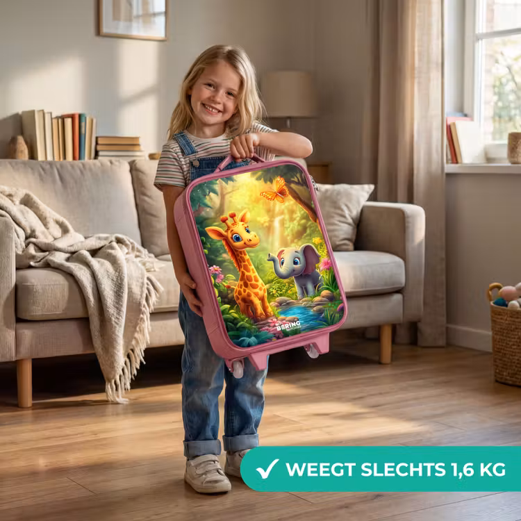 Kinderkoffer - Roze - Giraf en olifant bij beekje in de Jungle — 2