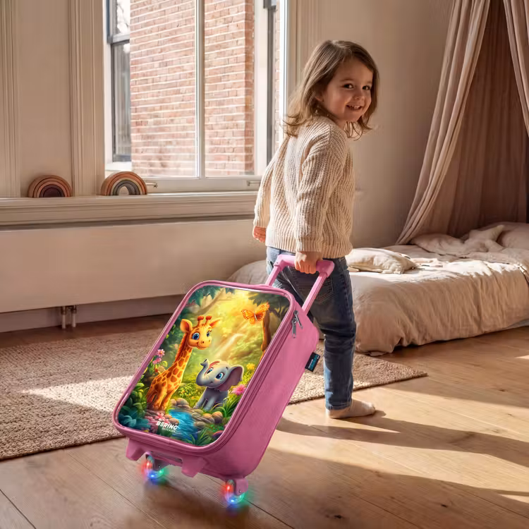 Kinderkoffer - Roze - Giraf en olifant bij beekje in de Jungle — 3