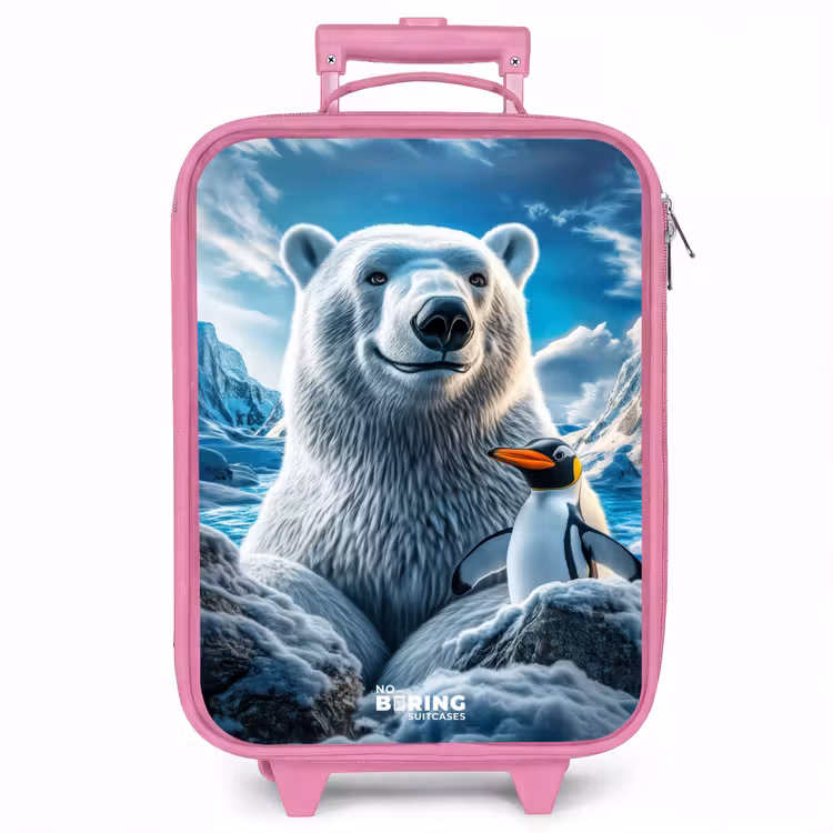Kinderkoffer - Roze - IJsbeer en pinguïn in besneeuwd berglandschap — 1
